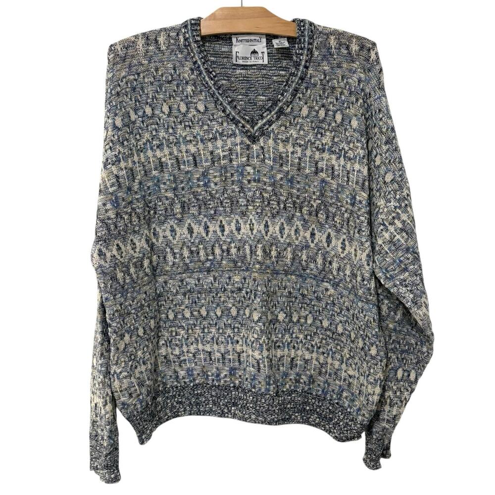 Florence Tricot | Sweater Knitted in Italy Textured Vintage 90's Grandpa- XL